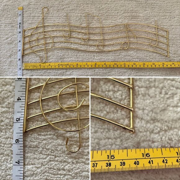 Goldtone Metal Music Note Wall Hanging Decor Treble Clef Jewelry Holder Singers - Picture 5 of 9